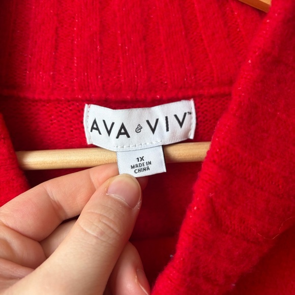 Ava & Viv Vibrant Red Cowl Neck Sweater Womens size 1X - Picture 3 of 9
